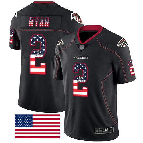Atlanta Falcons Limited Black Men Matt Ryan Jersey NFL Football #2 Rush USA Flag